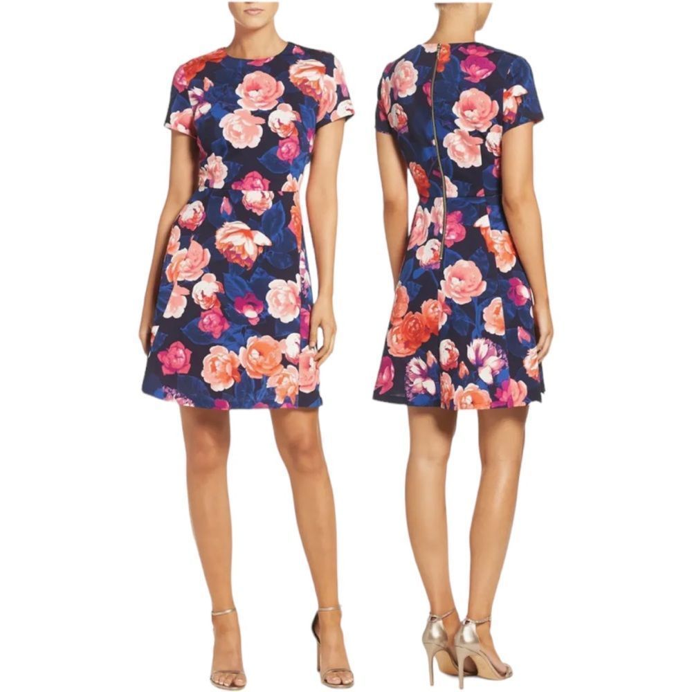 ELIZA J NWT Floral Ponte Fit & Flare Dress Size 8